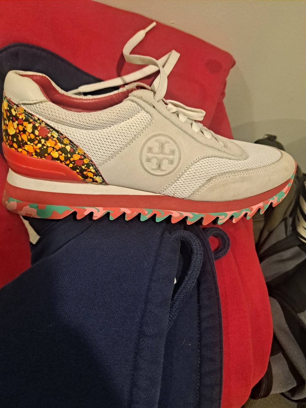 Tory Burch White Sneakers with Coral & Multicolor Accents
